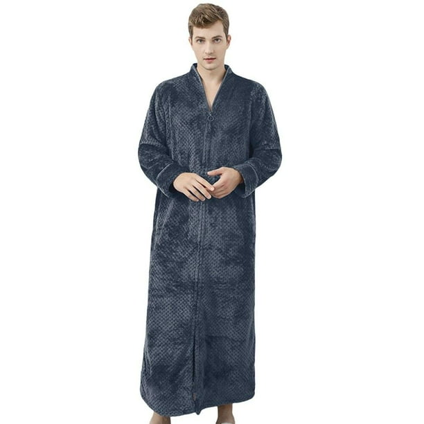 Long Zipper Bathrobe Flannel Fleery Ladies Robe Men's Warm Pajamas