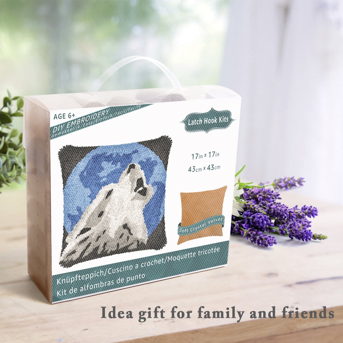 Latch Hook Pillow Kits for Adults pillow,latch hook pillow kits,Animal Wolf Embroidery Creative Craft Home Decor Ideal for Learning Pillow Making 43×43cm/17*17in