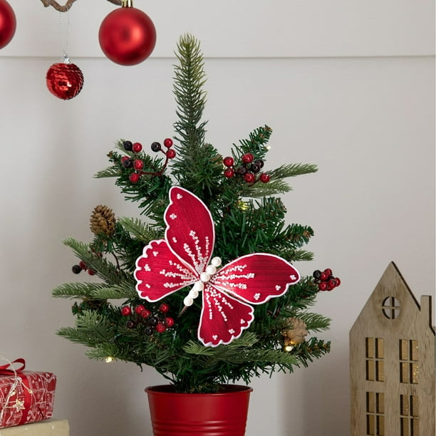 Adornos de mariposas con lentejuelas de tela de simulación para árbol de Navidad