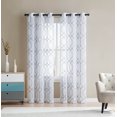 White and Gray Sheer Grommet Window Curtain Panel Pair with Embroidered