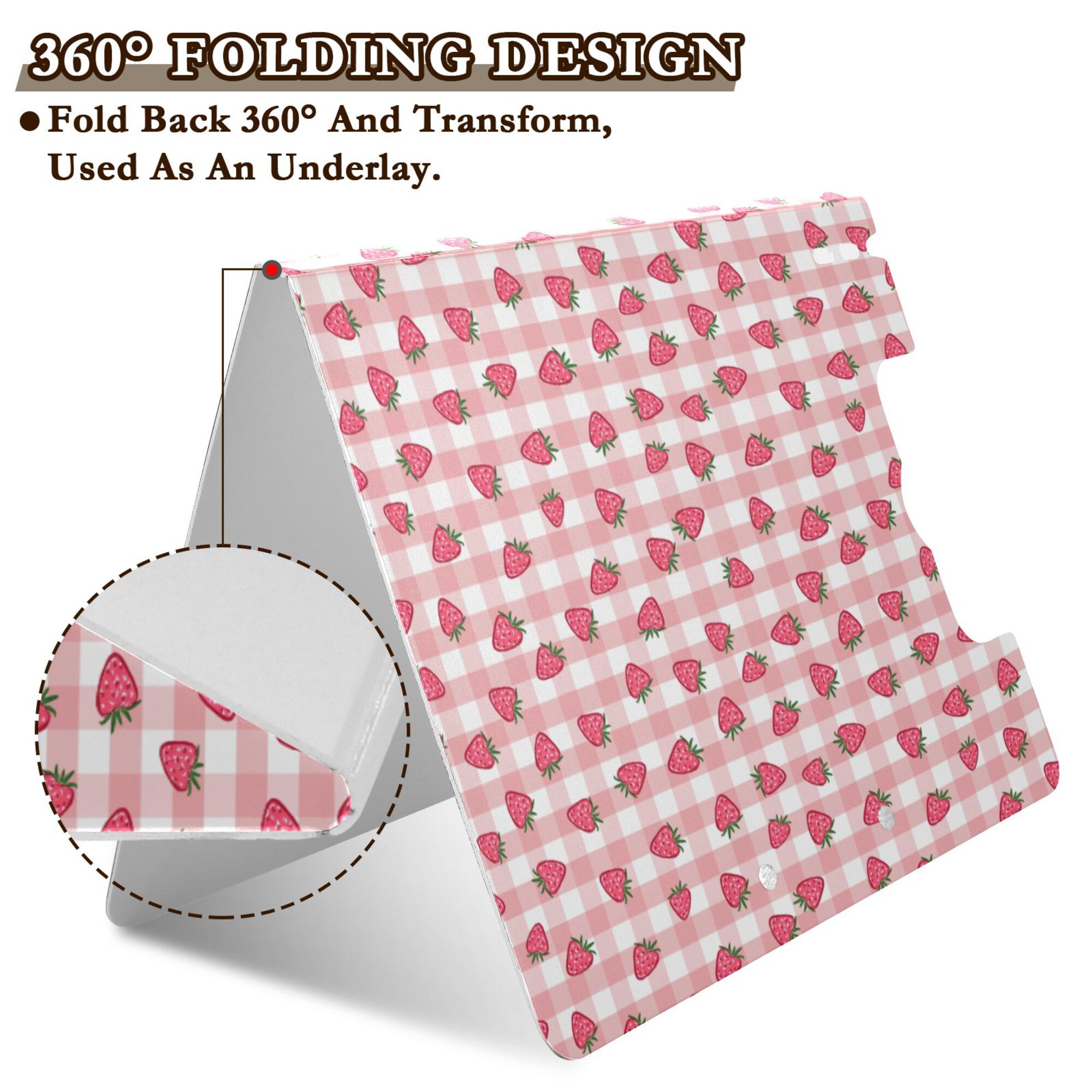 FORMRS A4 Clipboard Folder with Pen Holder Horizontal Foldable School Office Binder, Strawberry Plaid Pattern