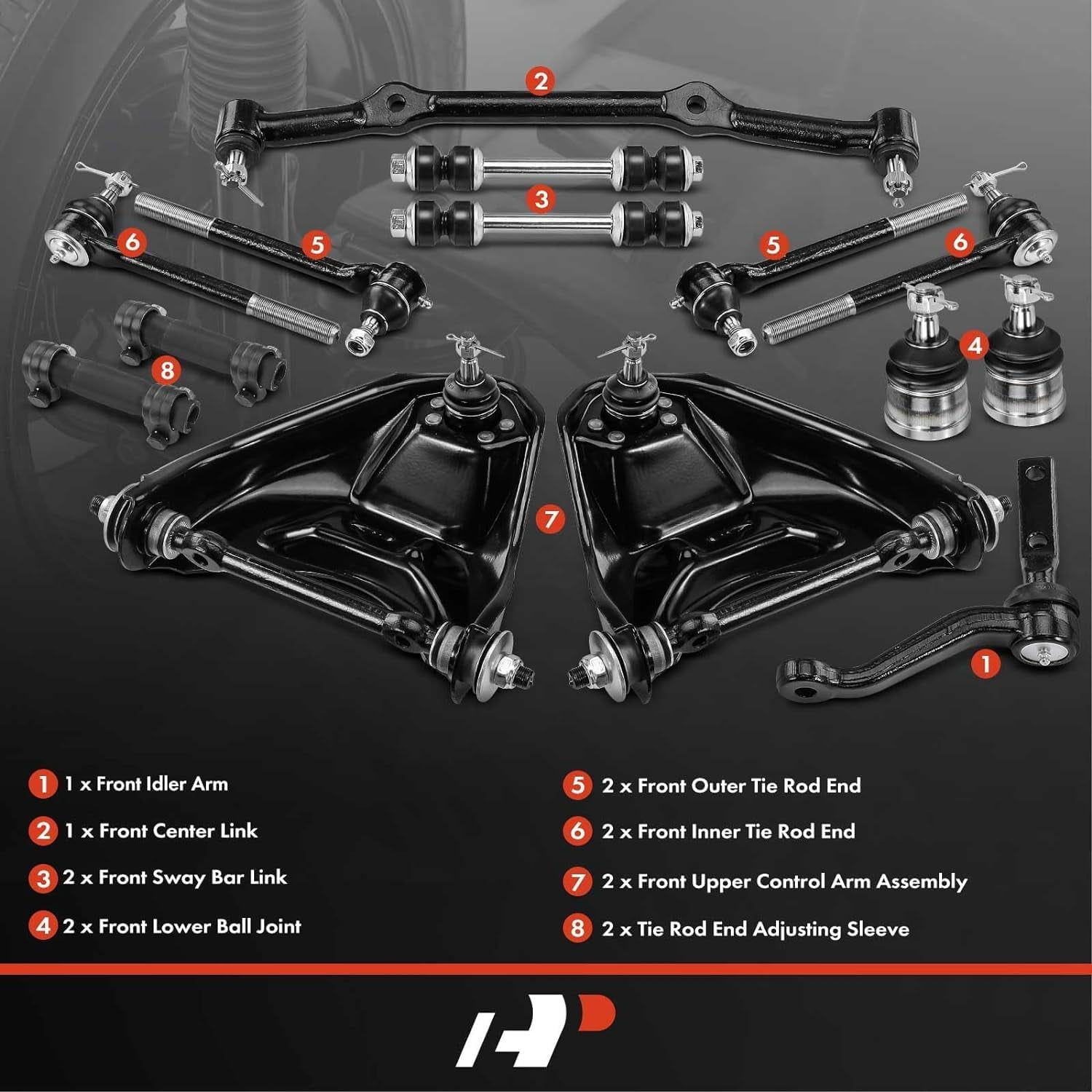 A-Premium 14Pcs Front Kit, Upper Control Arm Ball Joint Sway Bar Link Tie Rod End Idler Arm Center Link, Compatible with Chevrolet Blazer 96-05, S10 96-03, GMC Jimmy 96-01, Sonoma 96-03, RWD