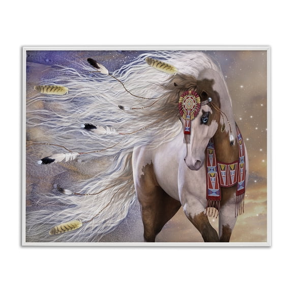 Stupell Industries Traditional Horse With Feathers White Framed Giclee Art, 14 x 11, by Laurie Prindle