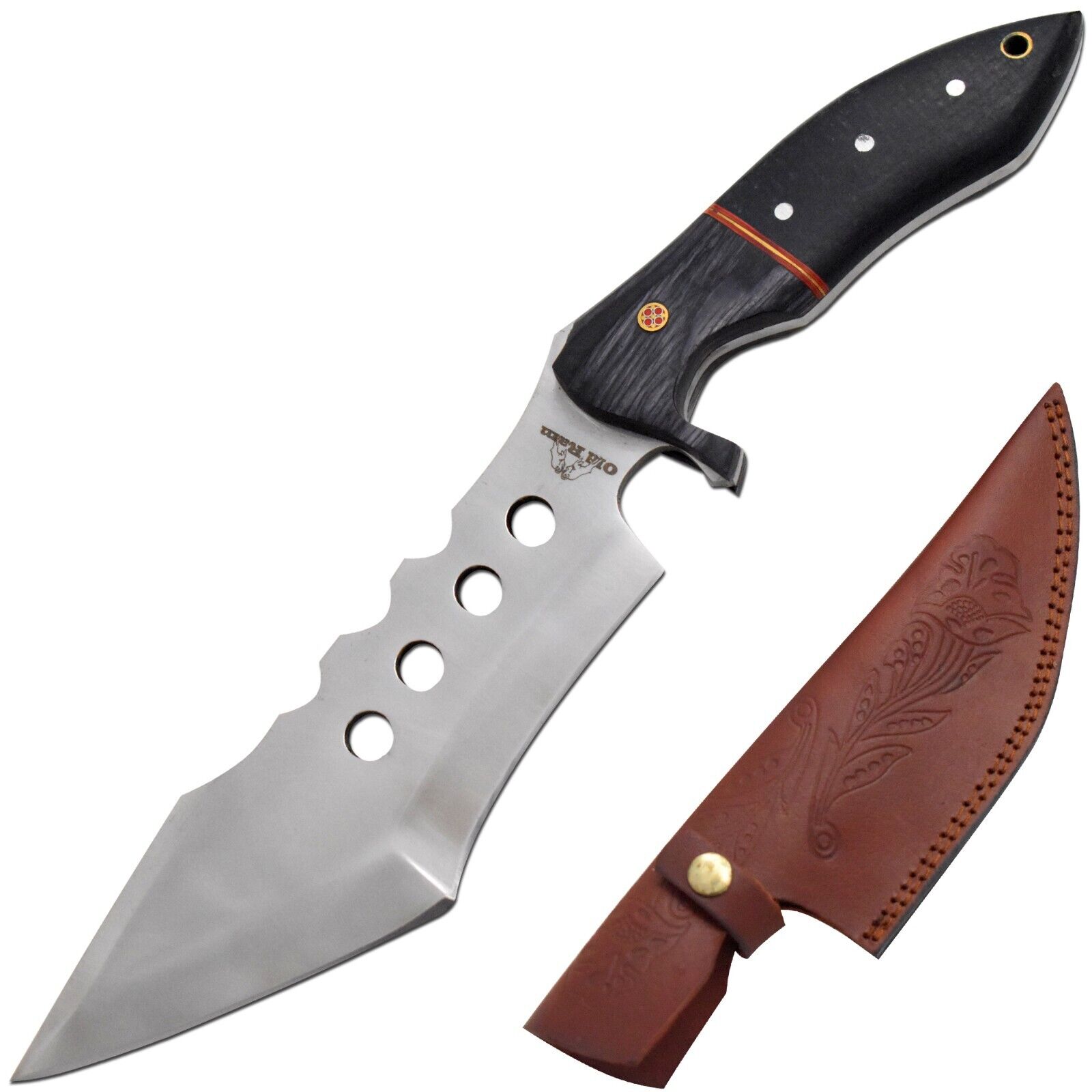 12.5'' Bowie Knife Full-Tang Fixed Blade Wood Handle w/Leather Sheath