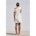 thumbnail image 4 of Vestido Minivestido de Punto Elástico con Hombros Descubiertos y Mangas para Mujer, Suelto, Liso, para Vacaciones. Cremoso L, 4 of 7