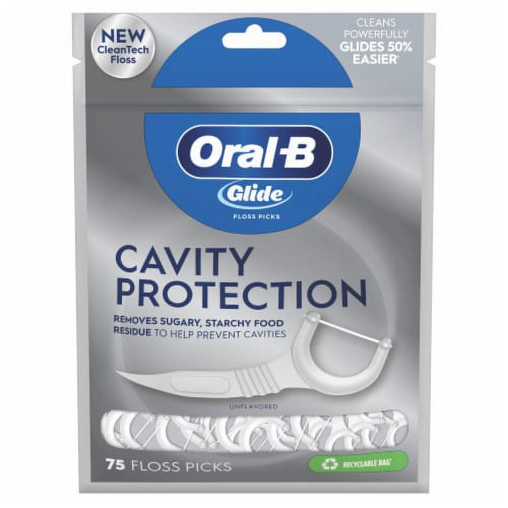 2X - Oral-B Glide Cavity Protection Floss Picks, Helps Prevent Cavities, Unflavored, 75 Floss Picks