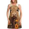 thumbnail image 1 of Easygdp Vintage Sunflower Cow para Vestido Transpirable de Mujer, Vestido Suelto de Manga Corta con Pliegues y Bolsillos para el Verano, 1 of 7