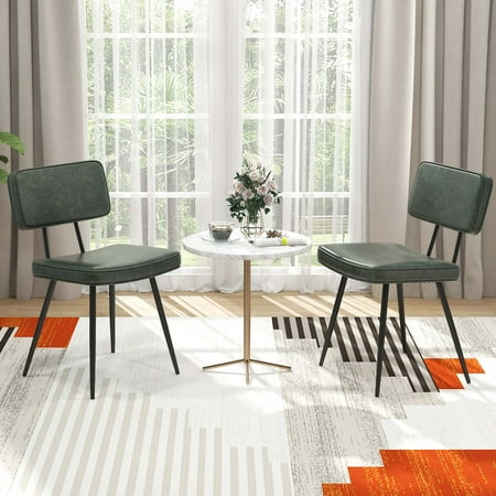 Costway Dining Chairs Set of 2 with PU Leather Cover Filled Sponge Waterfall Seats - Green