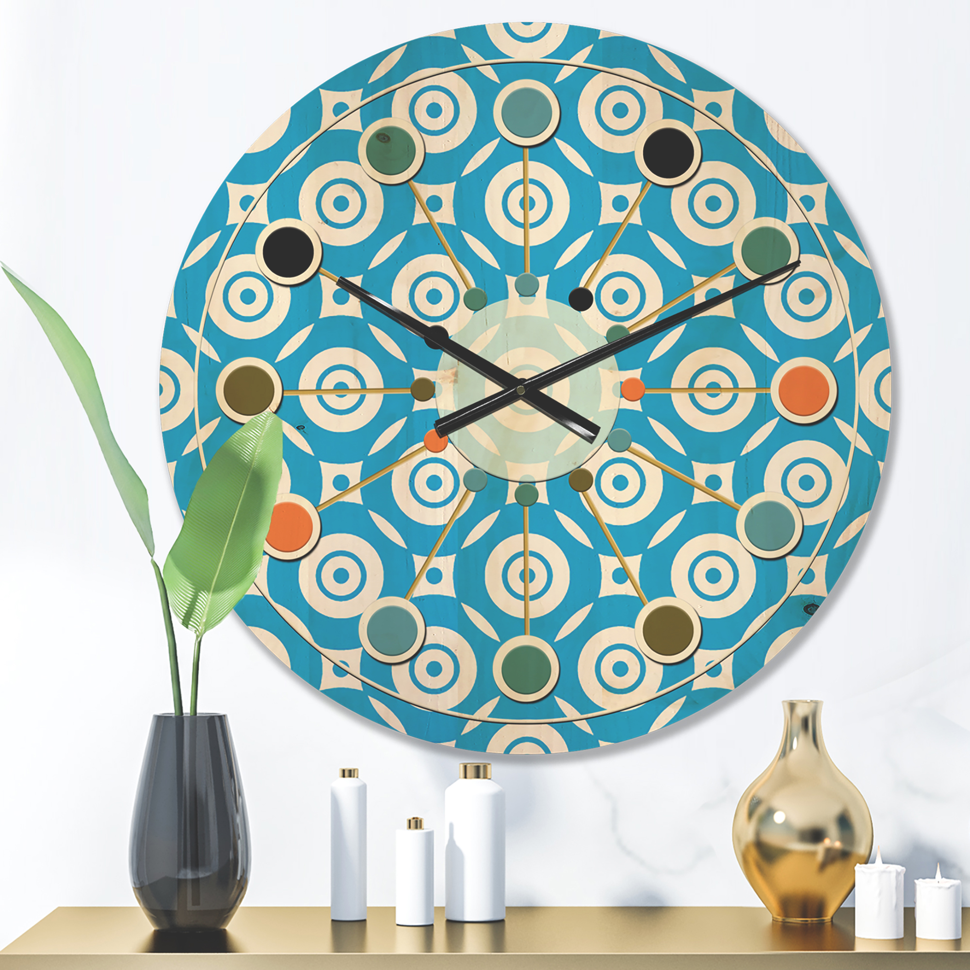 Designart 'Ornamental Retro Design IV' Mid-Century Modern Wood Wall Clock