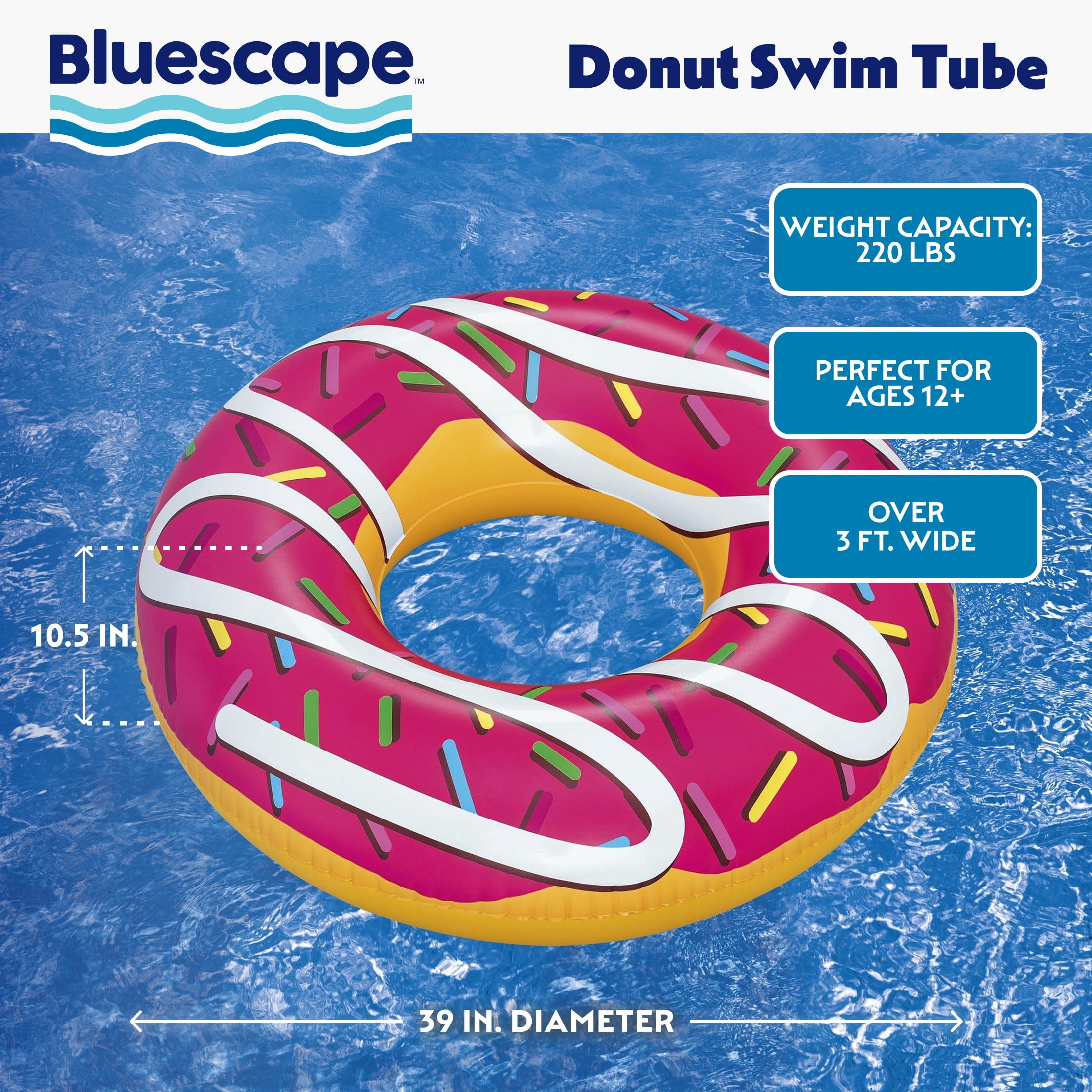 Bluescape 45" Multicolor Donut Pool Ring Float, Kids and Adults
