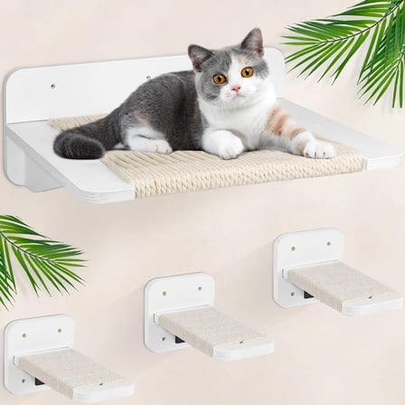 Kitty City Wall-Mounted Cat Hammock & Steps,3-Level Cat Shelves with Scratching Post & Hemp Rope, Perfect for Indoor Cats