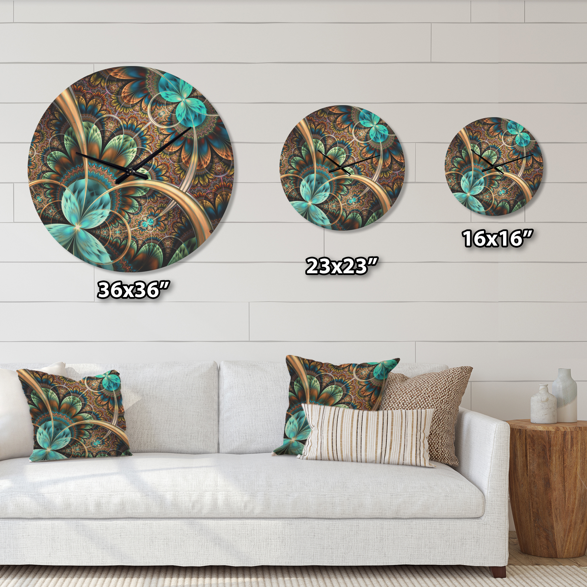Designart 'Fractal Light Blue Flower' Modern Wood Wall Clock