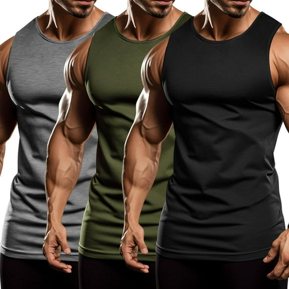 COOFANDY Men's 3 Pack Workout Tank Tops Sleeveless Gym Athletic Shirts Bodybuilding Fitness Muscle Cut Off Tee Shirt