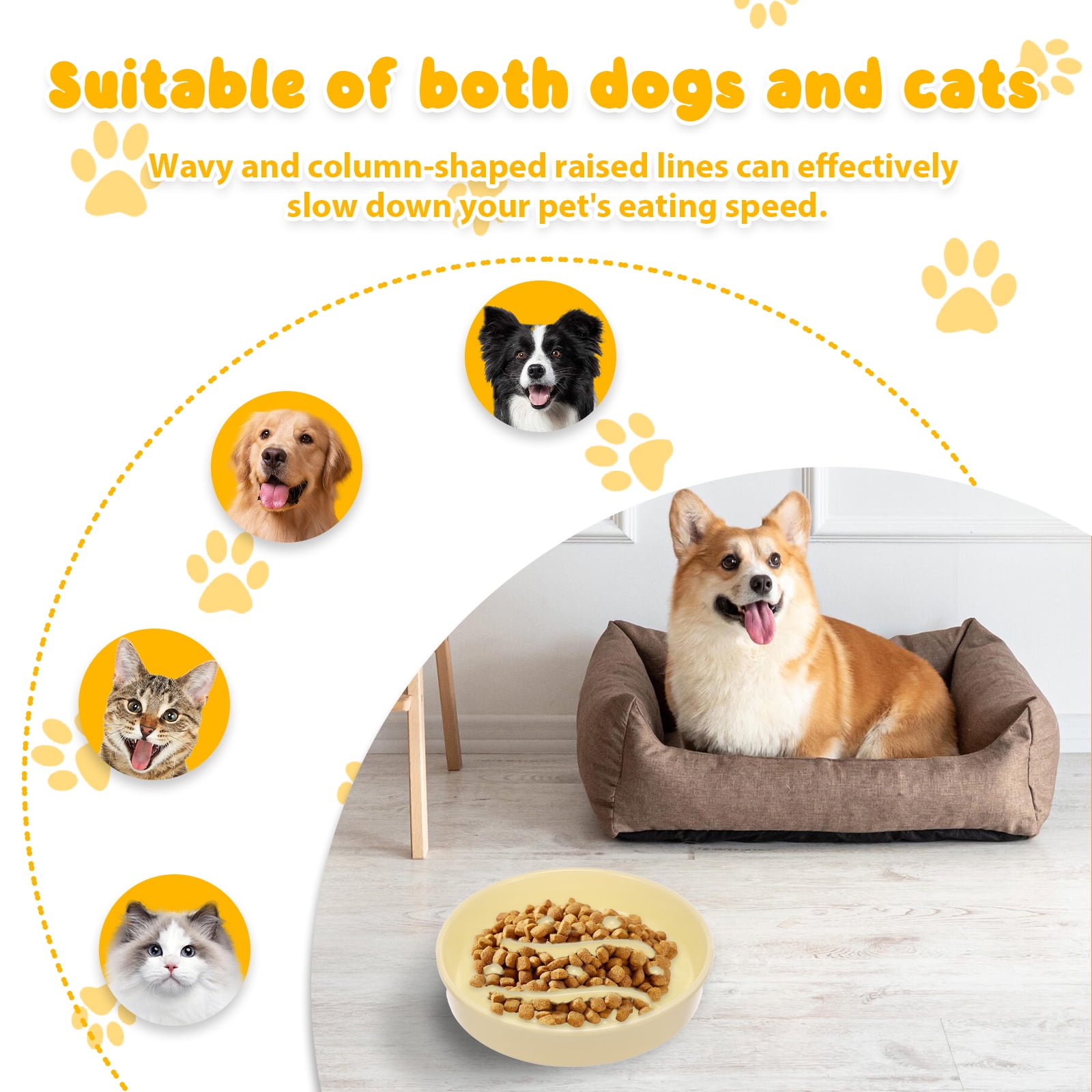 2 Pcs Cat Slow Feeder Bowl Smooth Ceramic Cat Food Bowl Slow Feeder with Nonslip Bottom，Keeps Pets Busy and Prevents Puppy Overeating