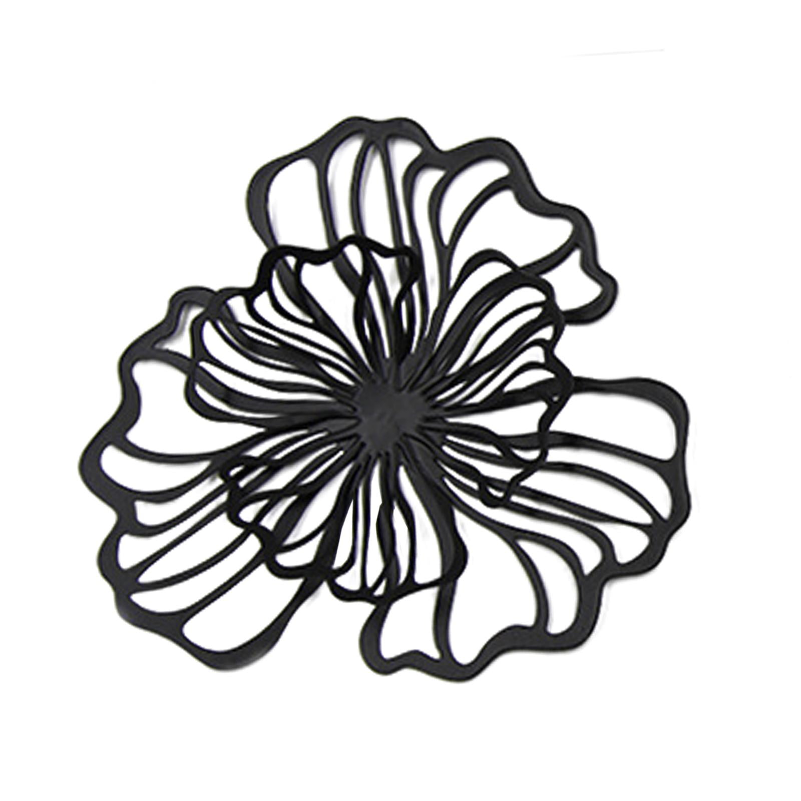perfk Floral Wall Hanging Decor Metal Wall Art Decoration for Bathroom Living Room Black Small