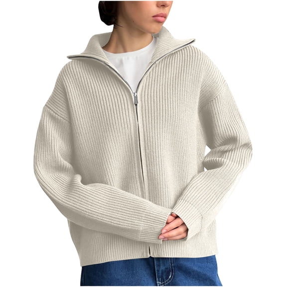 cfhntfmh Zip up Sweaters for Women Knitted Long Sleeve Loose Cardigan Sweater Fall Winter Fashion Clothes