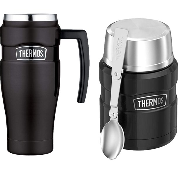 Thermos Stainless King 16oz Mug + Food Jar w/ Spoon, Matte Black