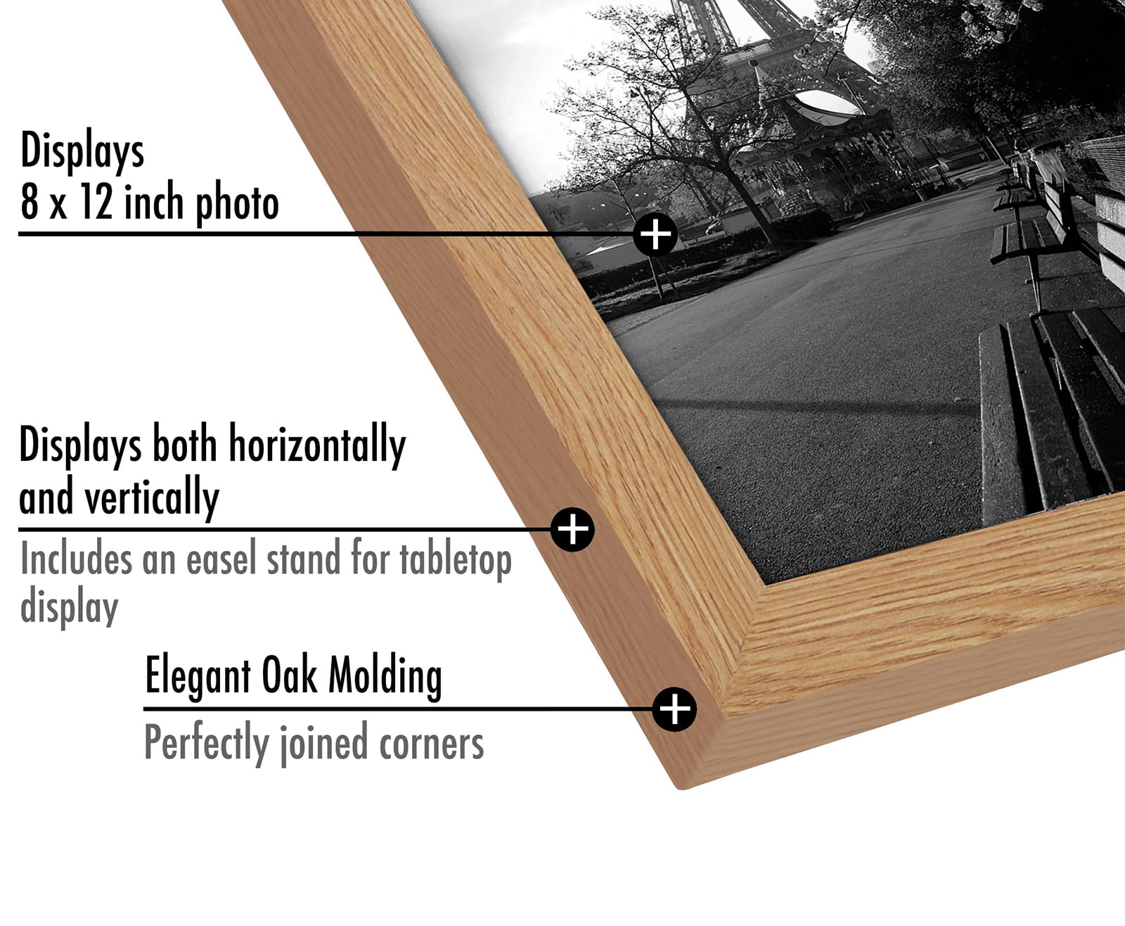 Americanflat 8x12 Picture Frame in Oak with Shatter Resistant Glass - Horizontal and Vertical Formats for Wall and Tabletop