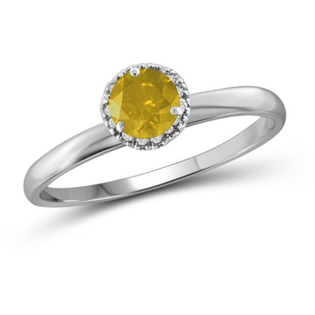 JewelersClub 1/2 Carat T.W. Round-Cut Yellow and White Diamond Sterling Silver Halo Ring