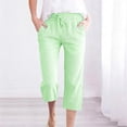 thumbnail image 2 of MLQIDK Womens Capris for Summer Striped Capri Pants Knee Length Elastic Waist Ladies Capris Dressy Casual Striped Capris with Pockets Light Green 2XL, 2 of 7