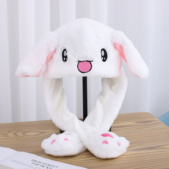 Plush Bunny Hat Ear Moving Jumping Cartoon Animal Hat Funny Plush Bunny Ears Rabbit Hats for Kids Girls Boys Cosplay