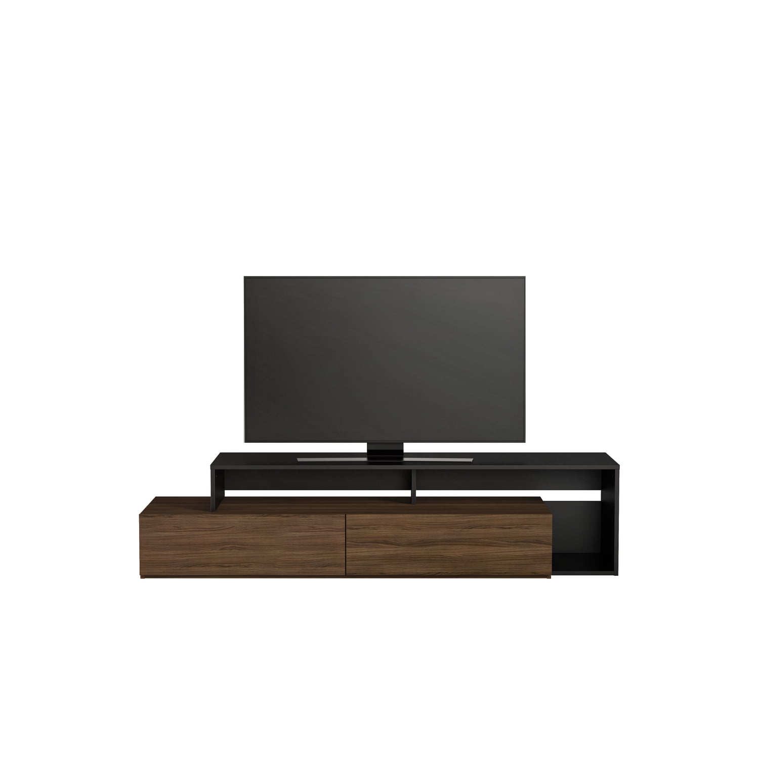 Nexera Tonik TV Stand for TVs up to 80 inches, Black & Walnut