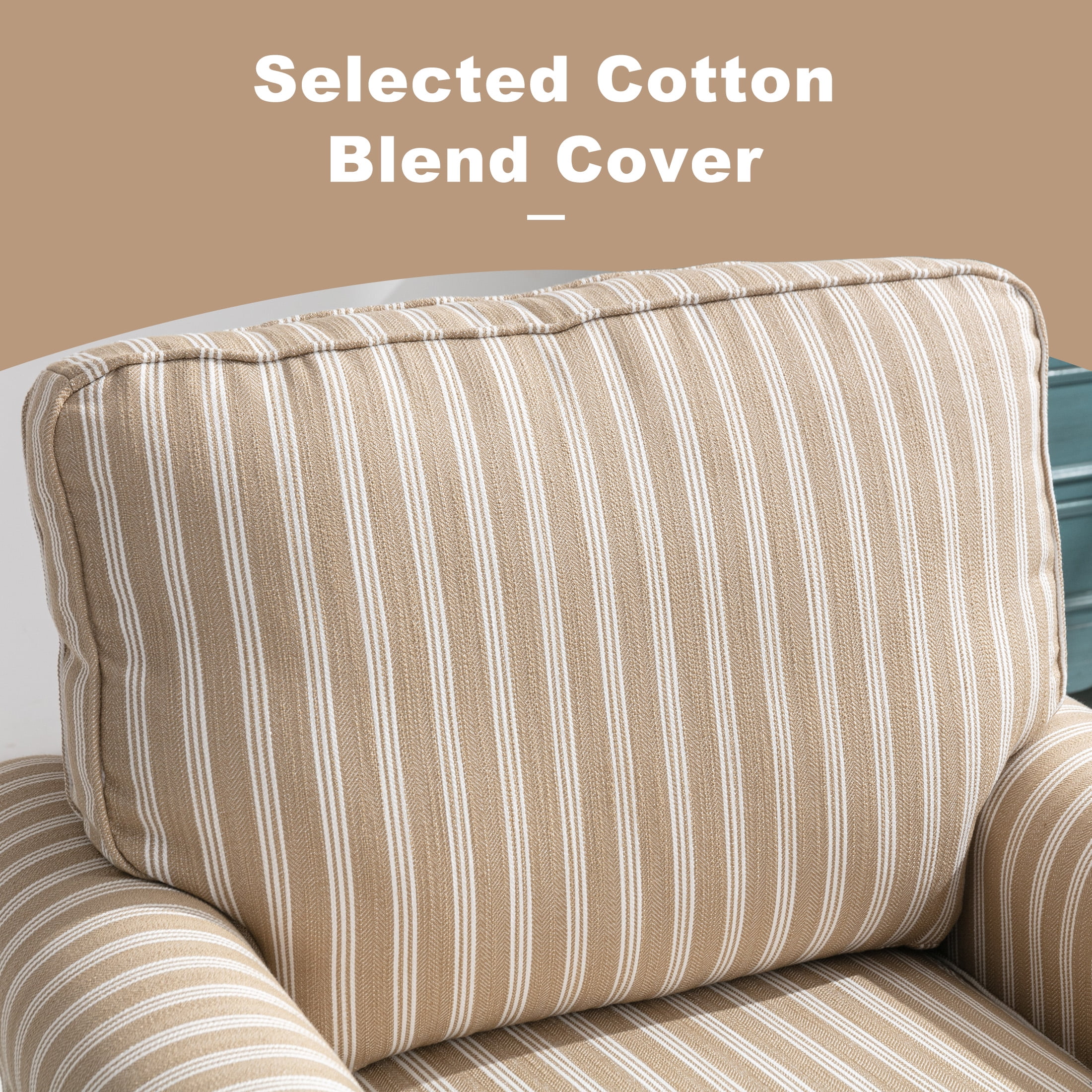 Ebello 30" Wide Bohemian Cotton Blend Vertical Stripe Sloped Arm Swivel Accent Chairs for Adults, Brown