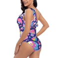 thumbnail image 6 of Daiia Skull colorful mushroom Women's One Piece Swimsuits Personalized One Shoulder Swimwear Asymmetric Ruffle Bathing Suits-Large, 6 of 8