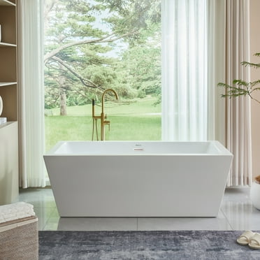 Vanity Art 59" x 29" Acrylic Freestanding Bathtub Contemporary Soaking Tub with Overflow and Pop-Up Drain, VA6814-S