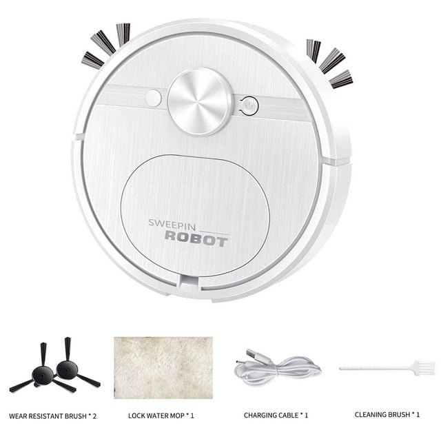 White Intelligent Sweeper Robot 3 In 1 Charging Sweeper Vacuum Cleaner For Pet Hair Hard Floor Cleaning Automatic Suction Mopping Robot With Water Tank And Side Brushes White