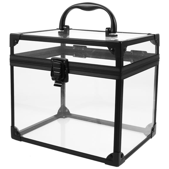 LOLIPPYY Black Vinyl Record Organizer Case with Acrylic Build and Comfortable Carry Handle