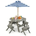 thumbnail image 1 of Costway Kids Wooden Table Set with Octagon Table 4 Stools & Removable Adjustable Umbrella Grey, 1 of 10