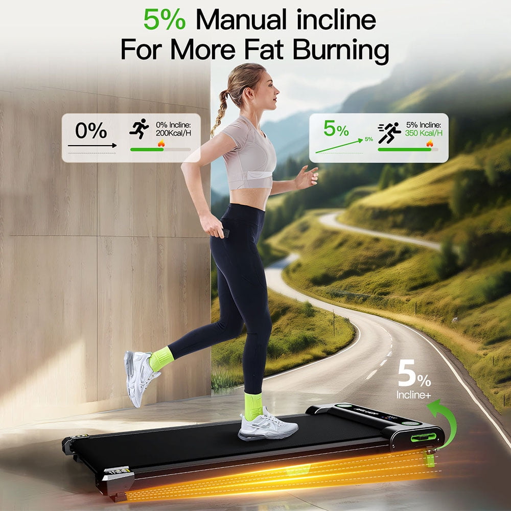Akluer 480L-A Walking Pad with Incline, 2.5HP Under Desk Treadmill with Remote Control, LED Display, 330lbs Max Capacity,Black
