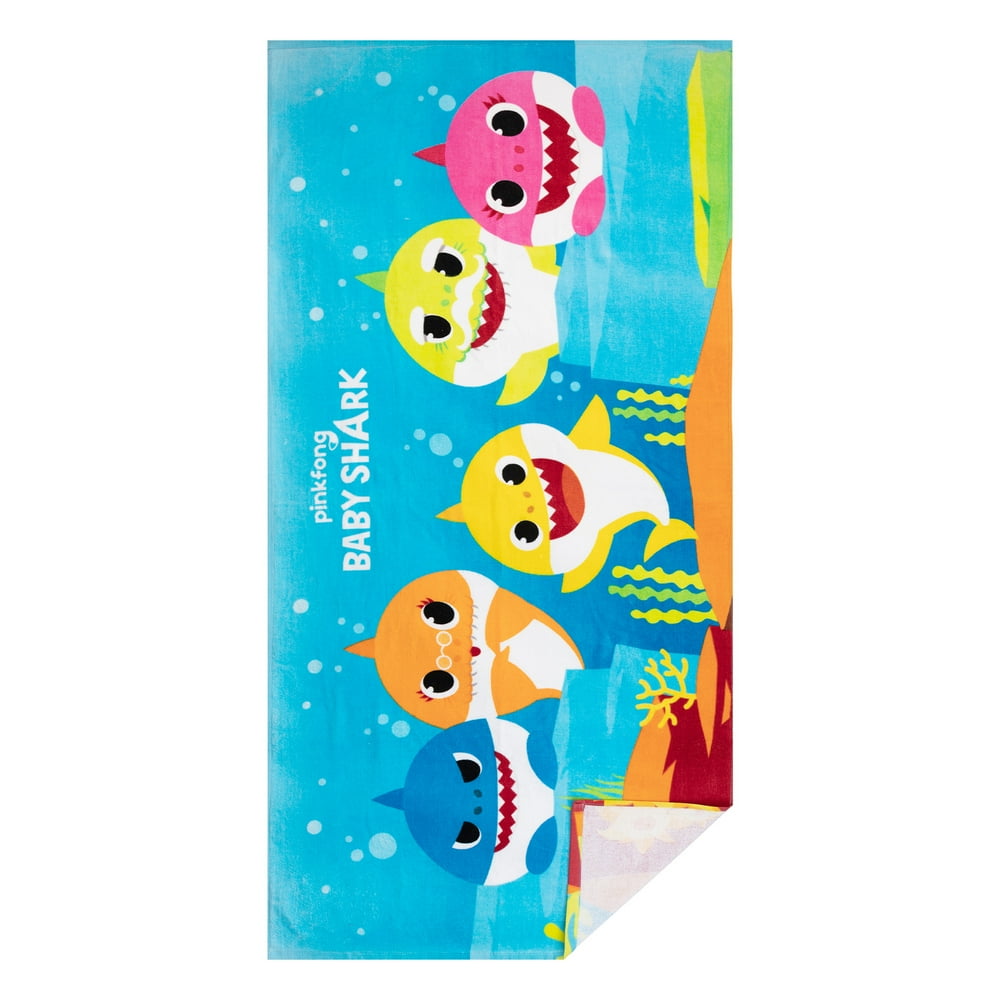 Baby Shark Kids Super Soft Cotton Beach Towel, 28 x 58, Choppy Waters
