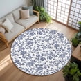 thumbnail image 3 of 7ft Round Rug, Blue Flower Non-Skid Rubber Backing Large Area Rugs - Living Room Bedroom Home Office, Spring Leaf Vintage Farmhouse Boho Plant Indoor Floor Mat Carpets Washable Rug, 3 of 9