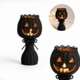 thumbnail image 4 of QLUEWX Halloween Glowing Woven Pumpkin Candle Holder, 7.8" Black Rattan Woven Pumpkin Tea Light Candle Holder with LED Candle, Fall Farmhouse Table Centerpieces for Thanksgiving Halloween Party, 4 of 8