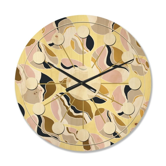 Designart 'Golden Abstract River Stones' Mid-Century Modern Wood Wall Clock