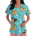 thumbnail image 4 of Kixjoy Plus Size Scrubs for Women Short Sleeve V Neck Animal Printed Nurse Scrubs Stretchy Casual Lightweight Top Medical Blouses for Women with Pockets, Blue M, 4 of 6