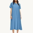 thumbnail image 4 of CHGBMOK Sundresses for Women 2025 Casual Spring and Summer Loose Short-sleeved V-neck Solid Color and Linen Shirt Dress Sizes S-3XL, 4 of 7
