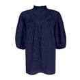 thumbnail image 4 of Jzuxvd Eyelet Tops for Women Summer Tops, Eyelet Blouse for Women Hollow Out Lace Top Embroidered Blouses, V Neck Button Puff Sleeve Dark Blue M, 4 of 5