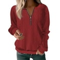 thumbnail image 2 of Fiaer,Quarter Zip Pullover Women,oversized Fall Sweatshirts for Women,Womens Tops Loose Fit Casual Going Out V Neck Red XL, 2 of 8