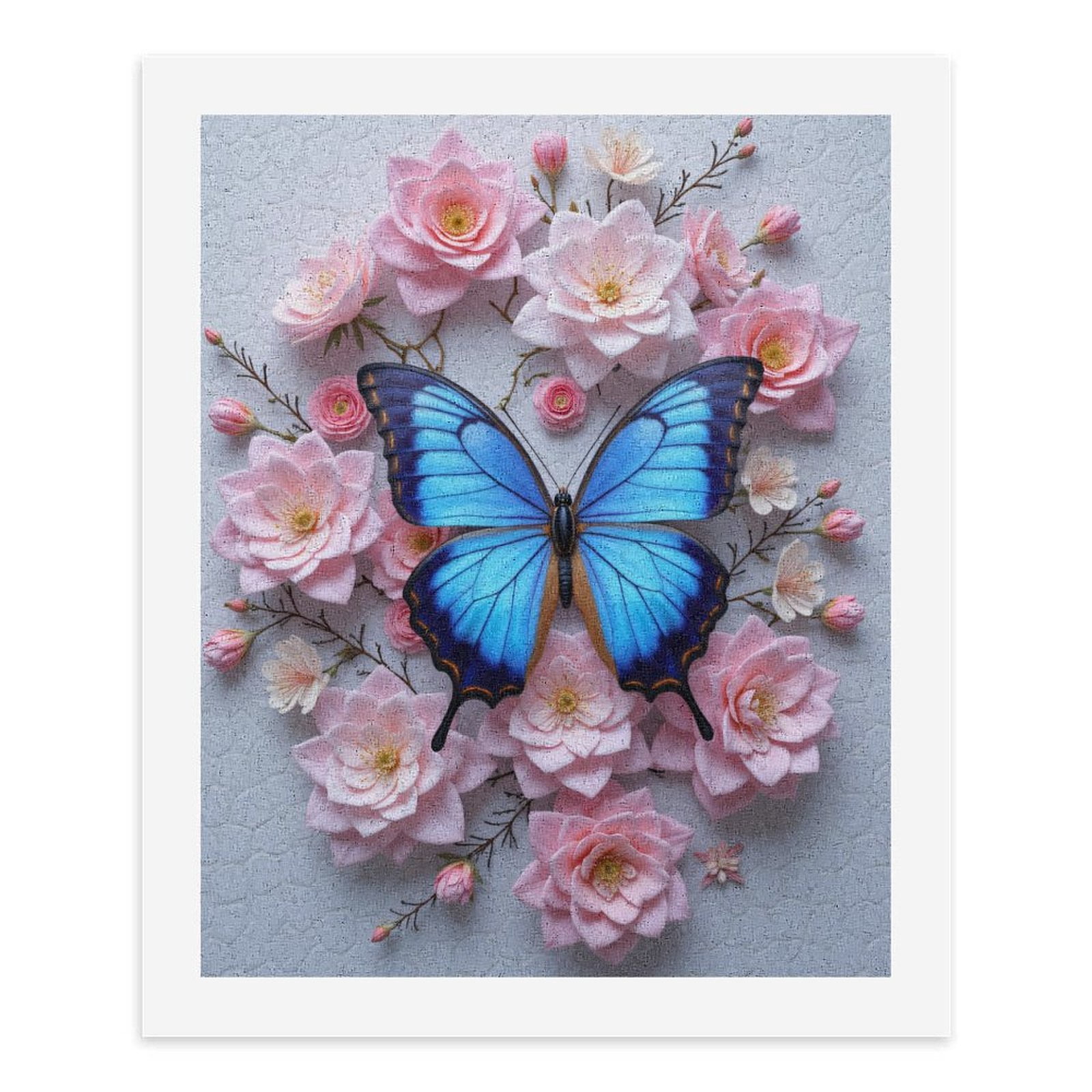 Paint By Numbers Kit for Adults Beginner - Blue Butterfly Pink Blossoms Art DIY Canvas Painting Kits for Adults, Frameless Paint By Number for Adults for Home Wall Decor 16x20 Inch