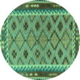 thumbnail image 1 of Ahgly Company Machine Washable Indoor Round Southwestern Turquoise Blue Country Area Rugs, 3' Round, 1 of 4