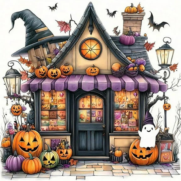 Diamond Art Painting Kits for Adults,Halloween House 5D Diamond Painting Dots Art Kits for Adults Beginner, DIY Full Round Gem Crystal Art Paint by Diamond, Home Wall Decor 14x 14 in