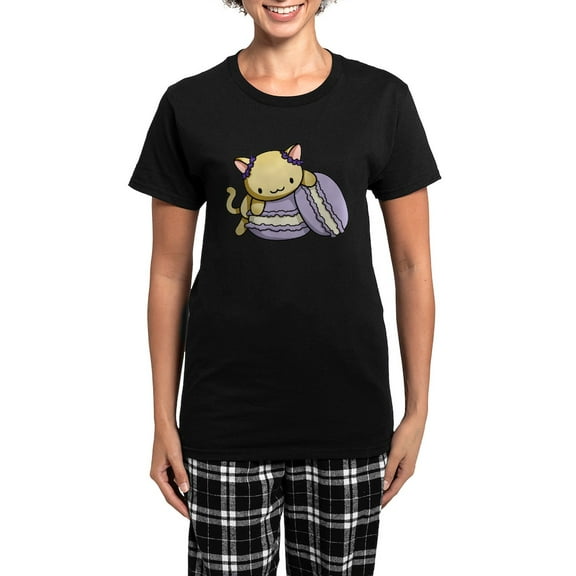 CafePress - Macaron Kitty Pajamas - Women's Short Sleeve Print T-Shirt and Pants Dark Cotton Pajama Set