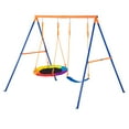 thumbnail image 1 of KFFKFF Outdoor Playset, Swing Structure with 440lbs Weight Limit, Includes 1 Disk Swing, 1 Strap Swing, Robust A-Frame Metal Stand and Modifiable Cord, Backyard Swing Set for Children, 1 of 9