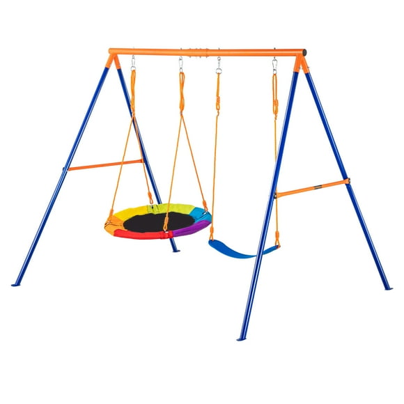 KFFKFF Swing Sets for Backyard 1 Saucer 1 Belt Swing Seat A-Frame Metal Stand