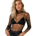 thumbnail image 1 of AMERTEER Haut en Maille pour Femmes Col Roulé Manches Longues Blouse Transparente avec Strass, 1 of 4