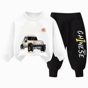 Toddler Baby Boy Fall Winter Sweatshirt Outfit Clothes Long Sleeve Pullover Tops Joggers Pants Set(White,12-18 Months)