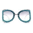 thumbnail image 3 of Womens Large Rhinestone Show Light Rim Trim Metal Rim Butterfly Sunglasses Silver Teal - Smoke, 3 of 8